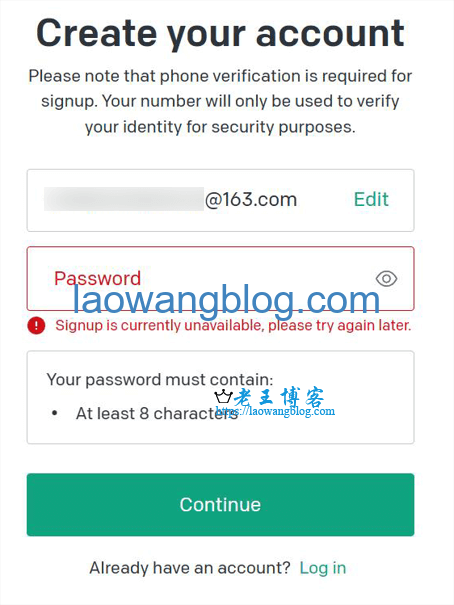 ChatGPT Signup is currently unavailable, please try again later
