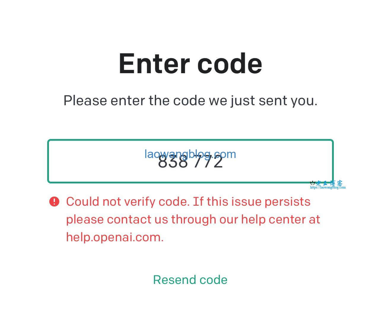 ChatGPT Could not verify code（无法验证代码）